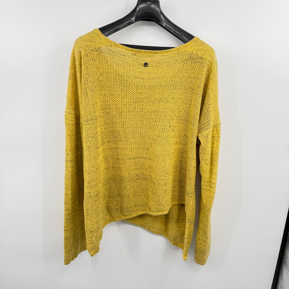 Prana Womens XL Yellow Marled Open Knit Long Sleeve Asymmetric Hem Sweater